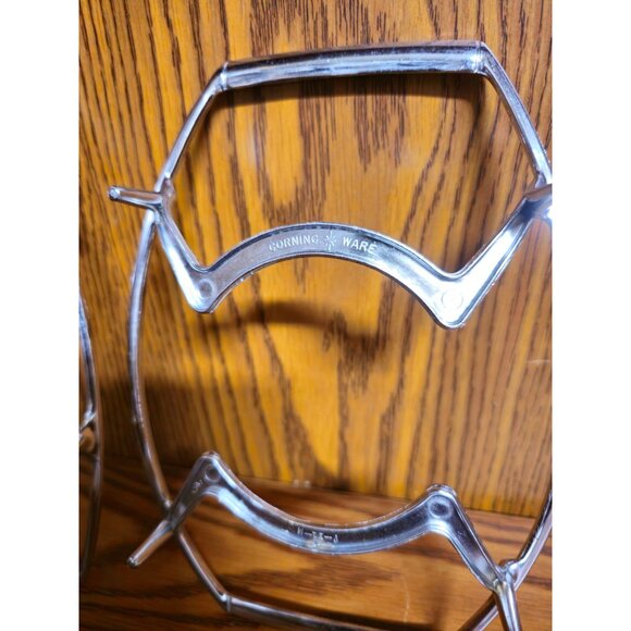 Set of 2, Vintage Chrome Corning Ware Casserole Dish Holders With Ribbed Handles - Picture 8 of 12